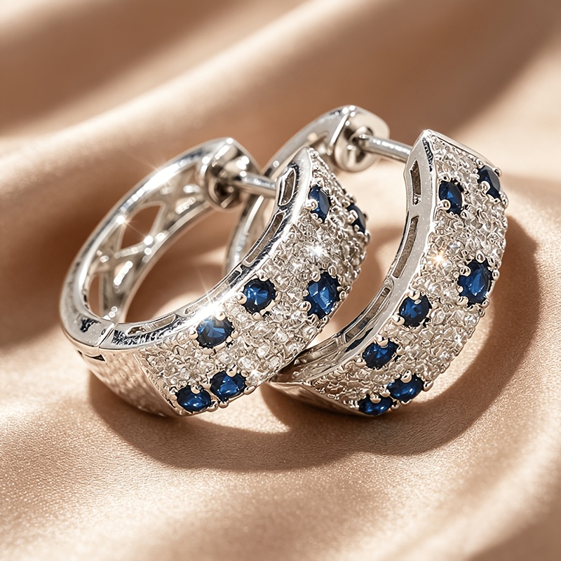 TEMU 2pcs Magnifiques Boucles d'Oreilles Rétro Bleu Marine à Blocs de Couleurs, Exquises et Tendance, Boucles d'Oreilles en Zircon Synthétique ,
