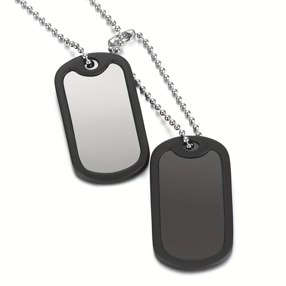 TEMU Custom Military Tag Necklace Personalized Name Date Address Text Dog Tag Double Pendant Necklace Stainless Steel Military Style Necklace Holiday