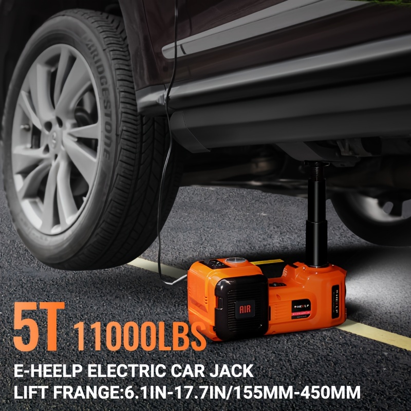 Jeu de levier électrique pour voiture E-HEELP 5 tonnes 12V avec clé à molette et gonfleur, idéal pour changer les pneus de voiture, SUV, berline, MPV, camion, pick-up et réparation de garage.