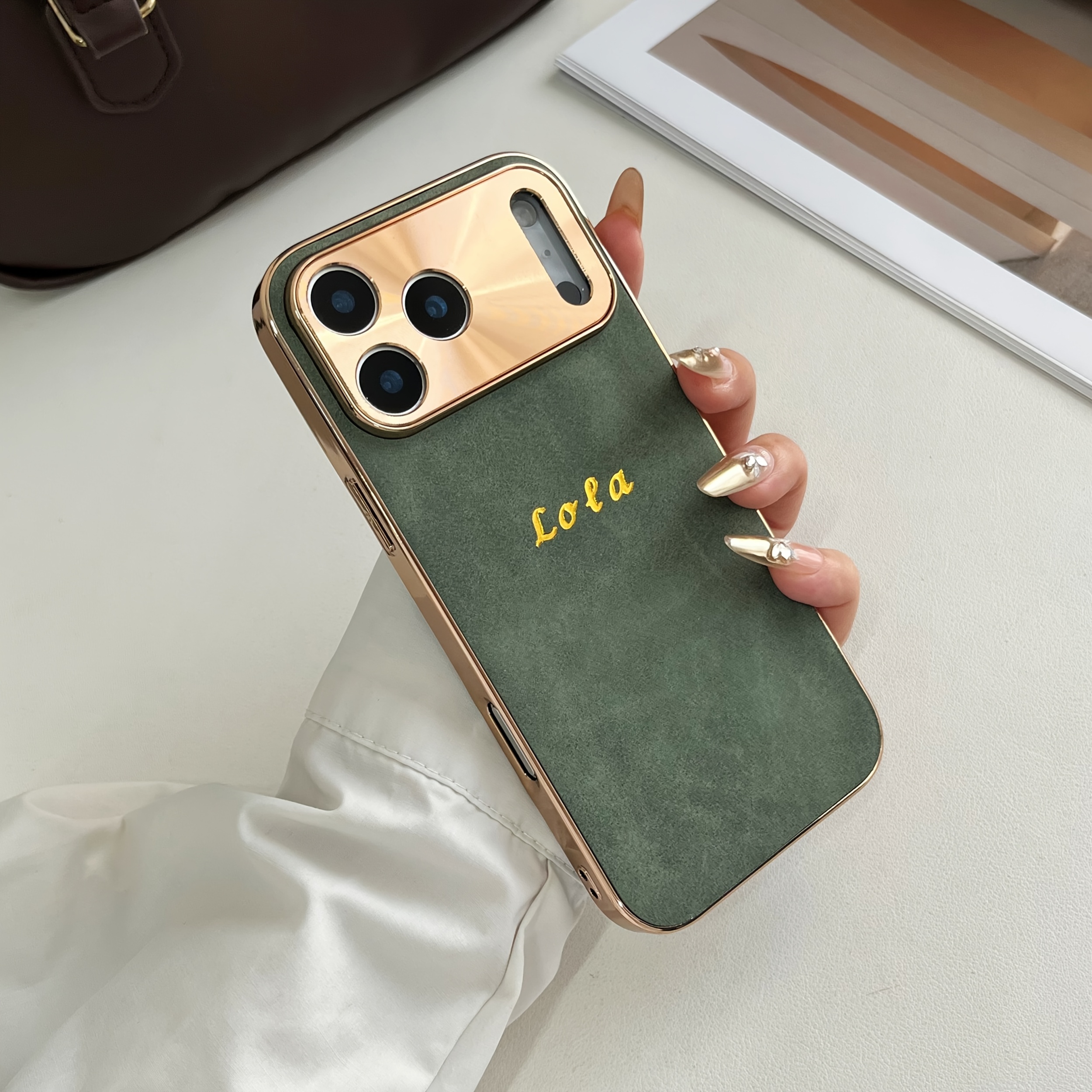 TEMU Coque de téléphone : Coque de luxe personnalisée avec de nom, personnalisable à soi-, compatible avec iPhone 11 12 13 17 18 Pro Air, en cuir