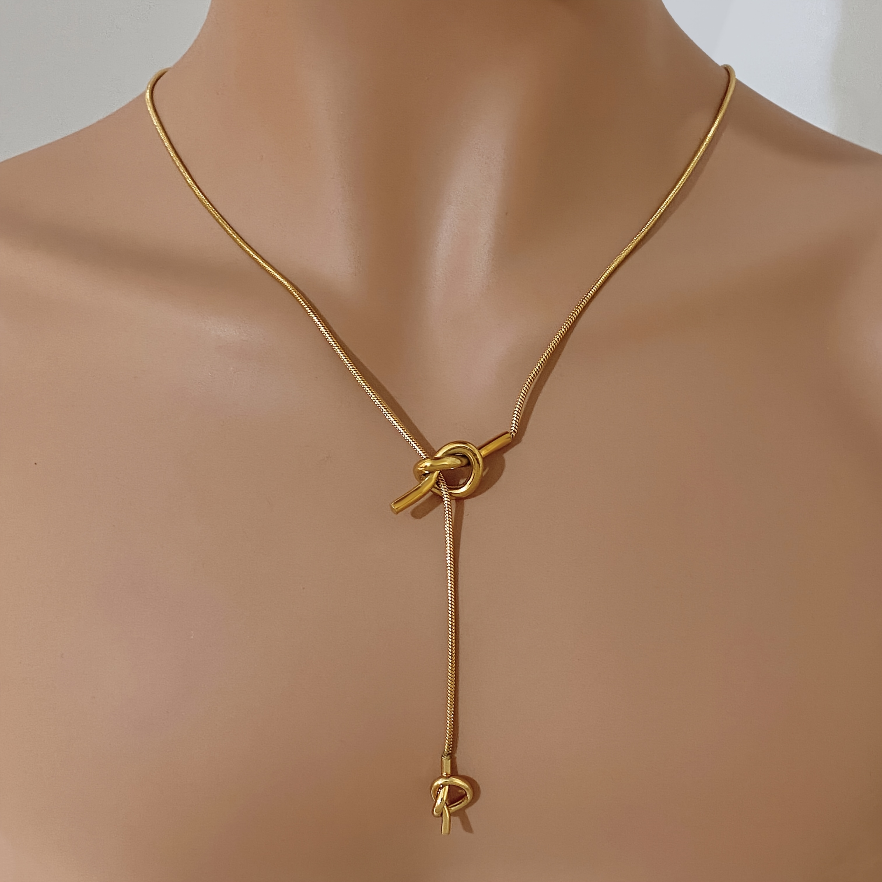 Women's Golden Stainless Steel Double-Knot Necklace, Adjustable