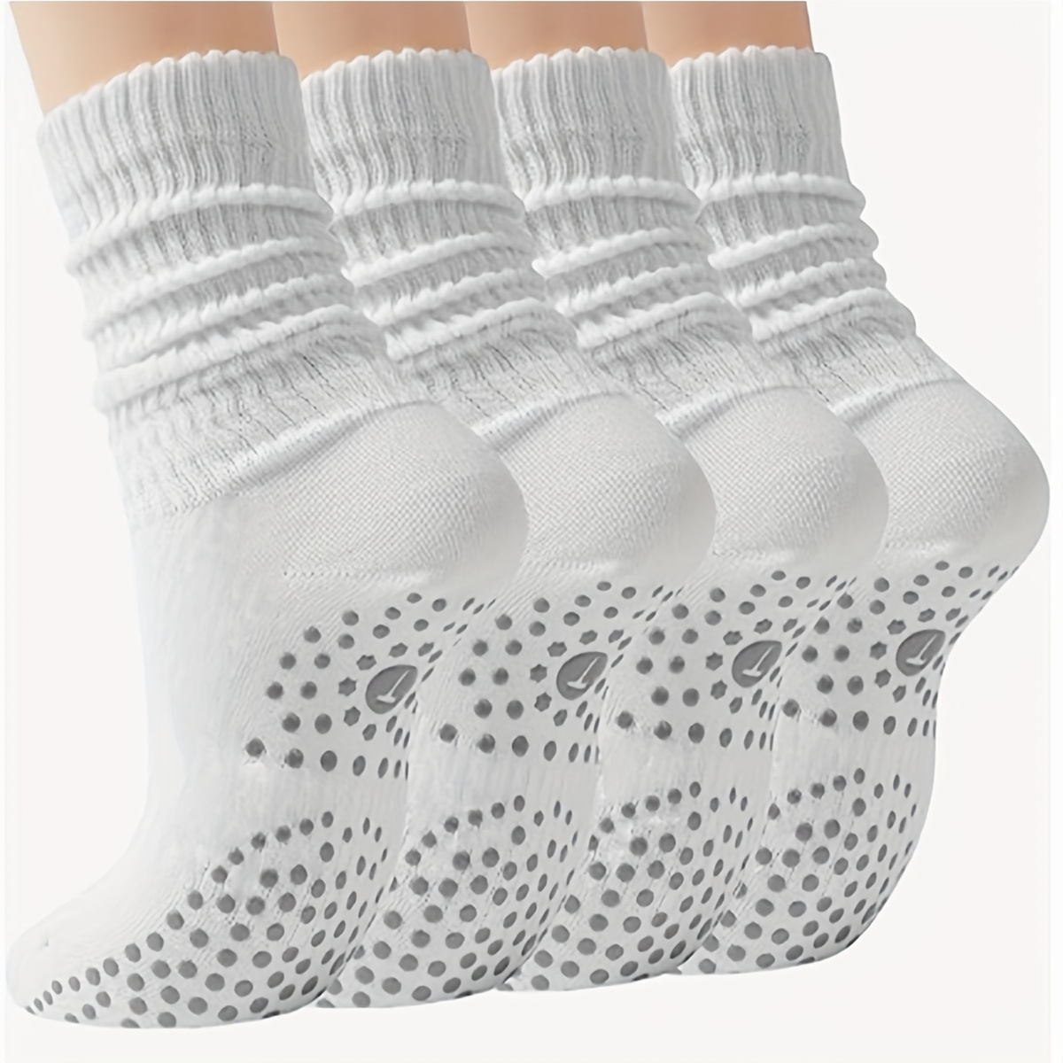 TEMU 2-pair White Everyday Versatile Slouch Socks, Non-slip Sports And Fitness Yoga Socks With Anti-slip Bottom Design, Suitable For Indoor