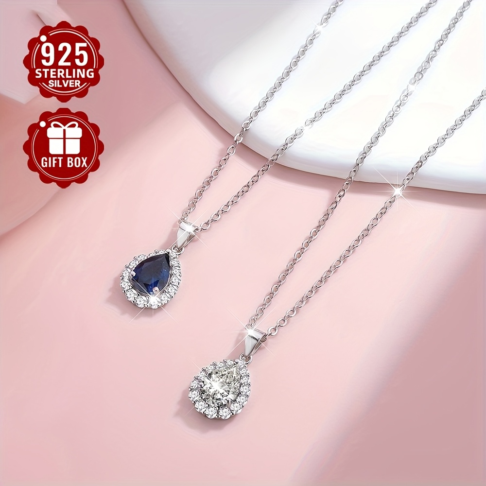 

Vana Elegant 925 Sterling Silver Teardrop Pendant Necklace For Women, Luxury Pear-shaped Synthetic Cubic Zirconia, No , For Daily & Banquet , 1pc (. Weight 2.3g)