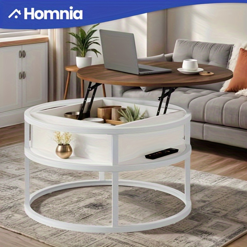 

Homiflex Round Lift Top Coffee Table, Coffee Tables For Living Room With Hidden Storage Compartment, Modern Coffee Table With Storage For Home Office, Round Center Tables Living Room, Brown And White