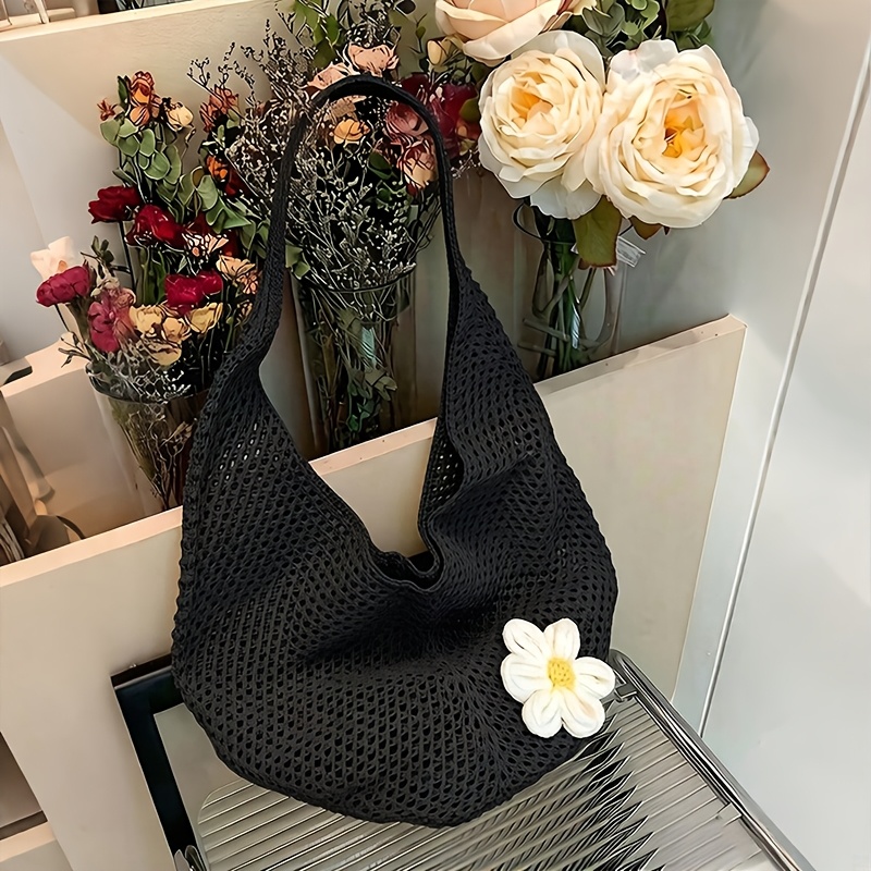 TEMU Summer Large Capacity Woven Hollow Shoulder Bag For Beach Vacations