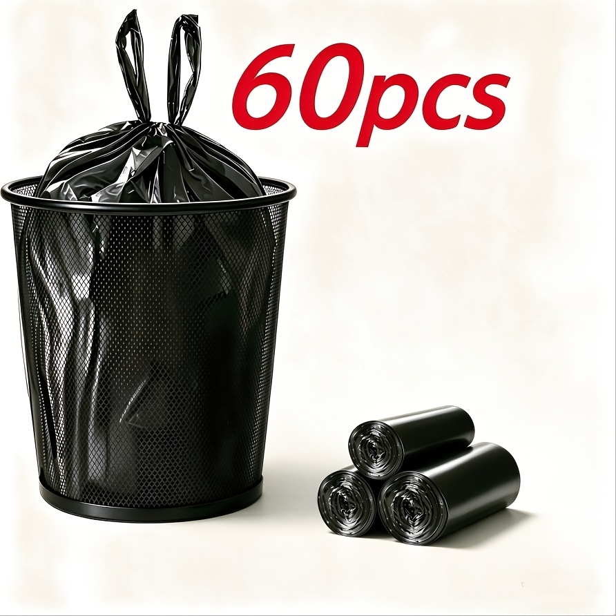 TEMU 3 Rolls Of 60 Black Portable Trash Bags | For Offices, Kitchens, Living Rooms, Bathrooms & Outdoors