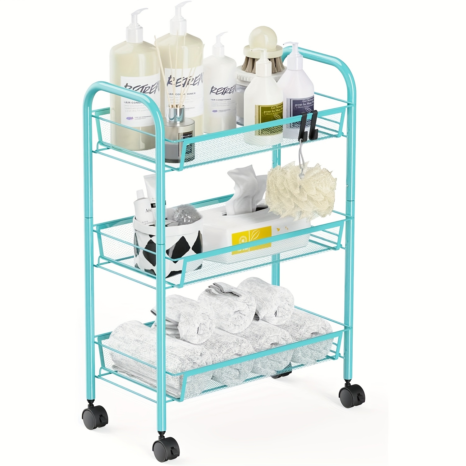 Snack Rack 4-Tier Rolling Kitchen Cart - Metal Wire Basket Pantry Storage With Lockable Wheels Snack Cart