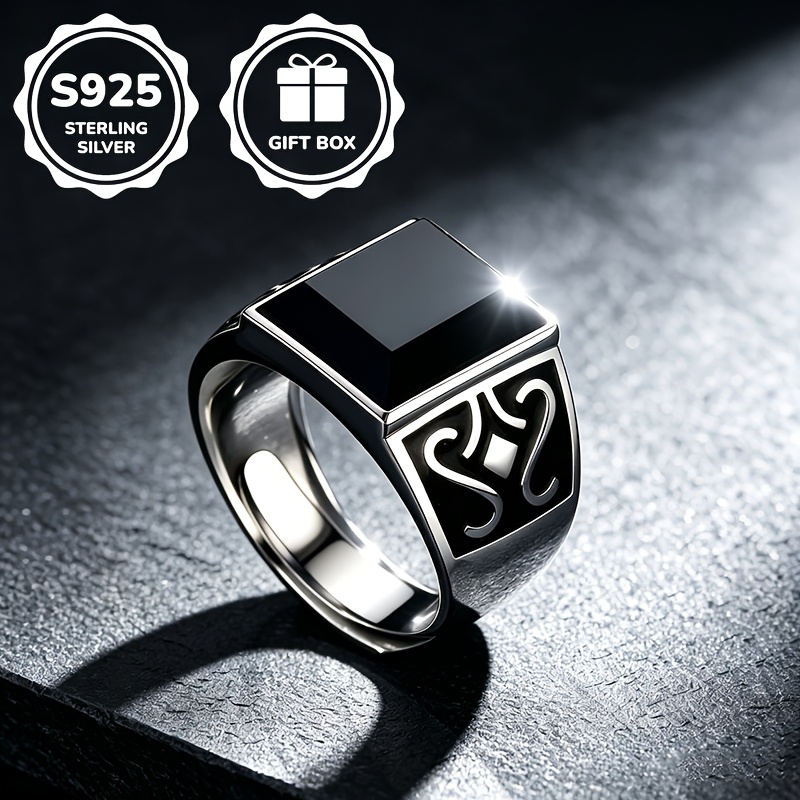 Image of 1pc S925 Fashion Mysterious Pattern Ring, Vintage Carving, Unisex Open Adjustable, High-quality Jewelry, Suitable For Daily , Hip-hop Outfits, And Party Wear