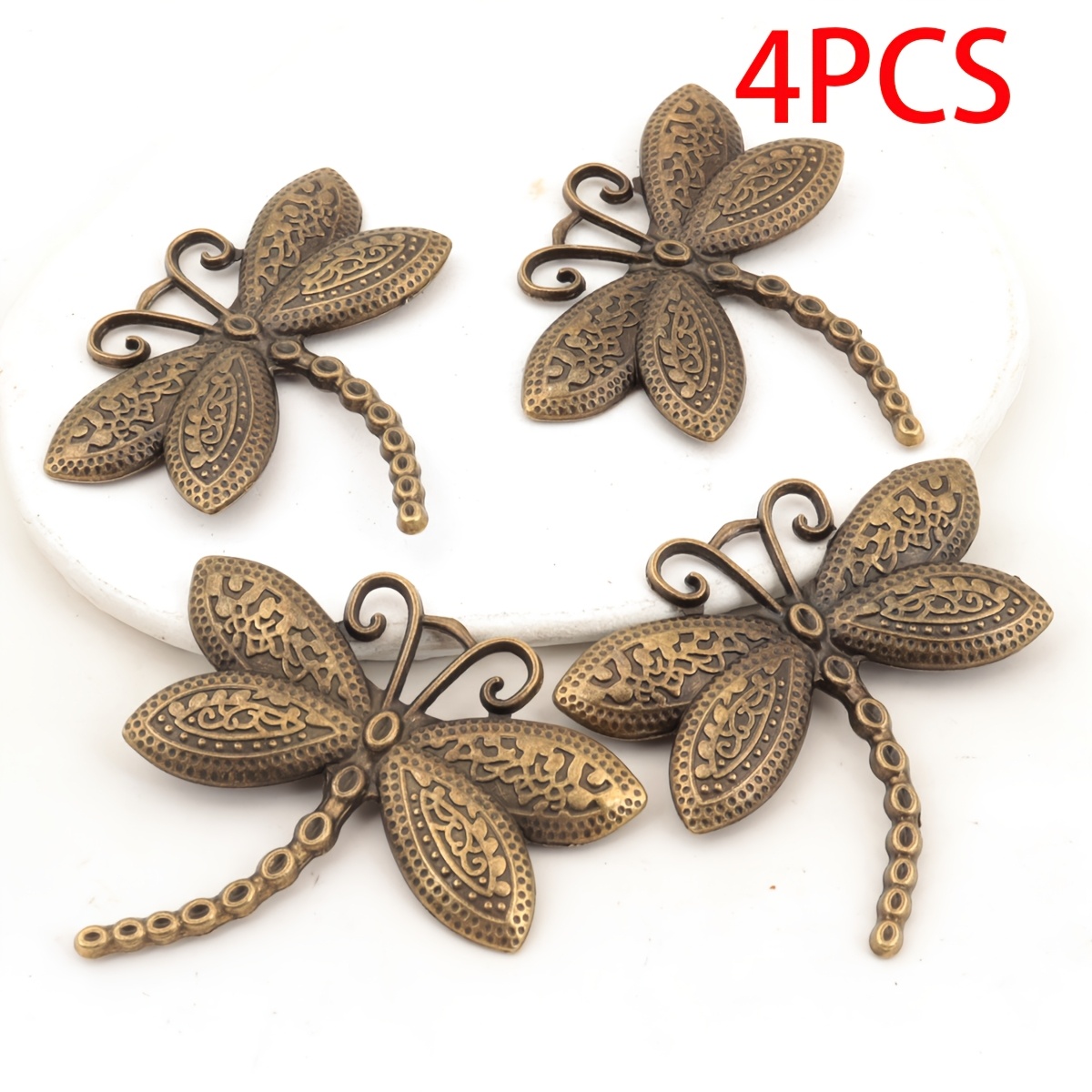 TEMU 4pcs Western Pendants Vintage Alloy Texture Dragonfly Decorative Charms Suitable For Jewelry Additions Necklace Brooch Headwear Hat Making