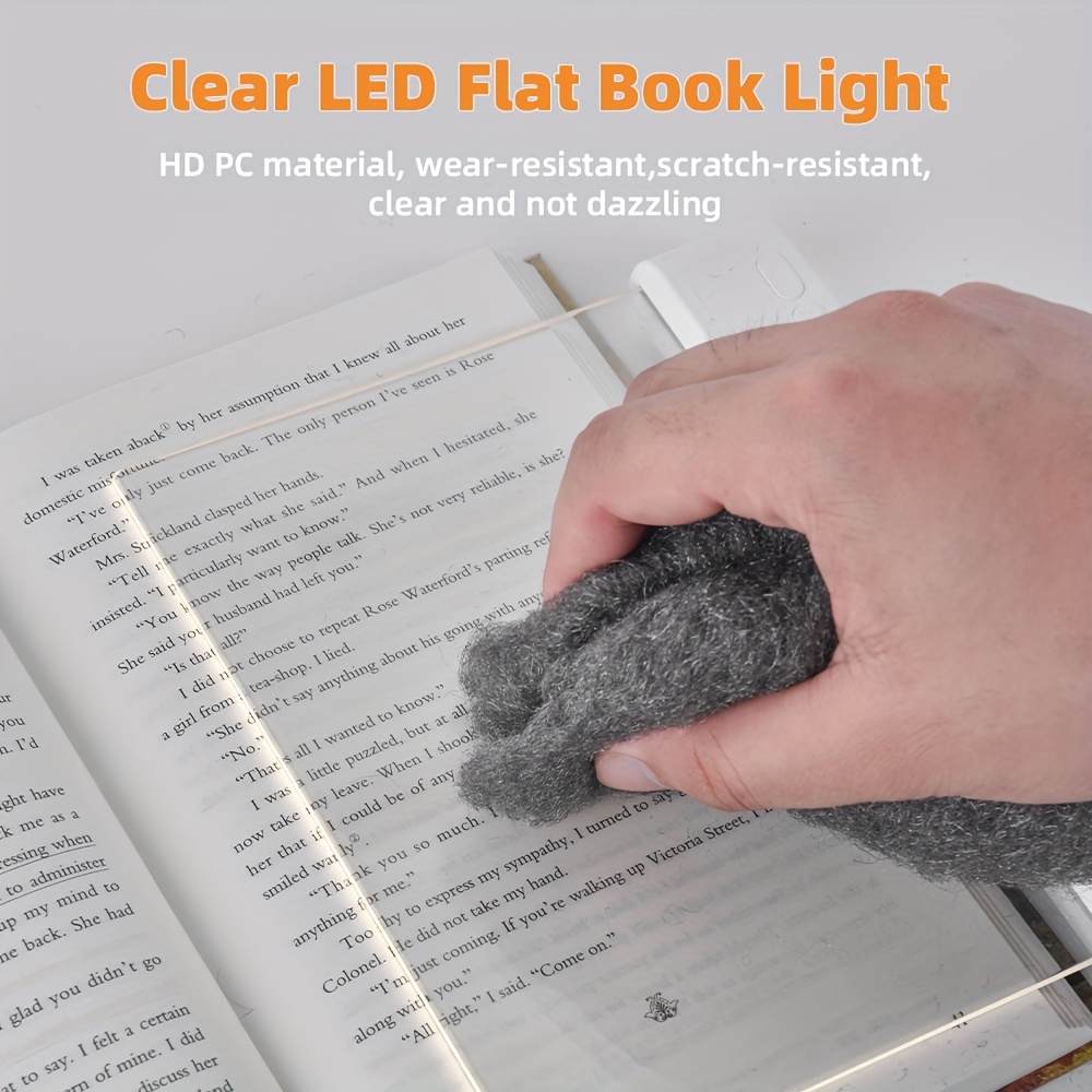 2-in-1 Flat Book Light For Bed Reading – Rechargeable LED Clip-On Panel Light, 3 Colors, Stepless Dimming, Timer, White