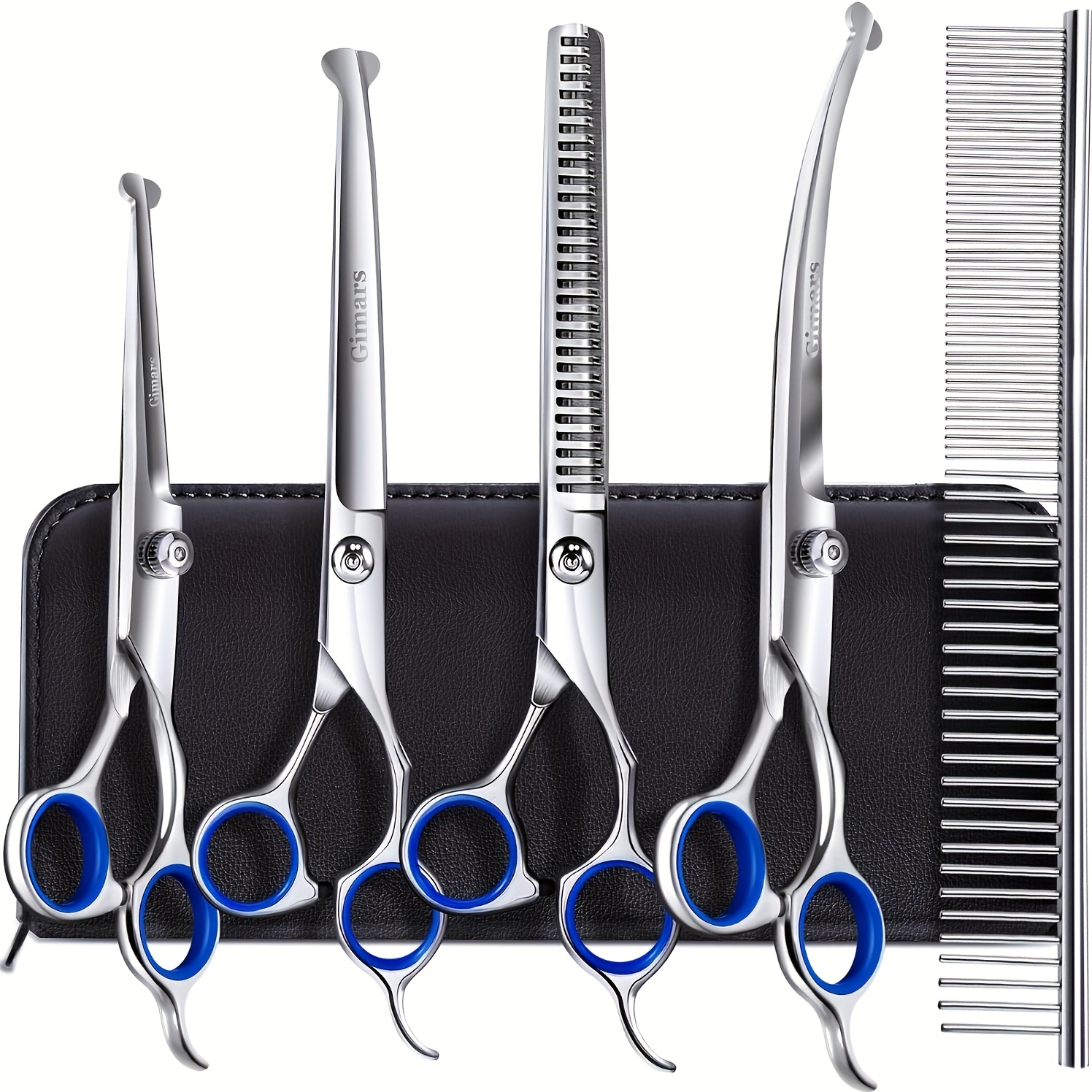 Titanium Coated Professional 6-in-1 4cr Stainless Grooming Scissors With Safety Round Tip, Heavy Duty Pet Grooming Scissors For Dogs, Cats, And Other Animals