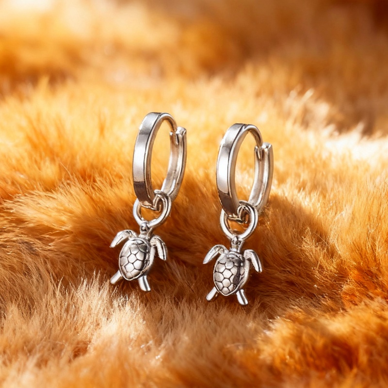 1pair Sea Turtle Dangle Hoop Earrings, Exquisite Metal Craft With Detailed Turtle Design, Cute&nature- For Daily Wear, Beach , 'gatherings&gift For Her, Jewelry To Add A Touch Of Ocean To You Look-