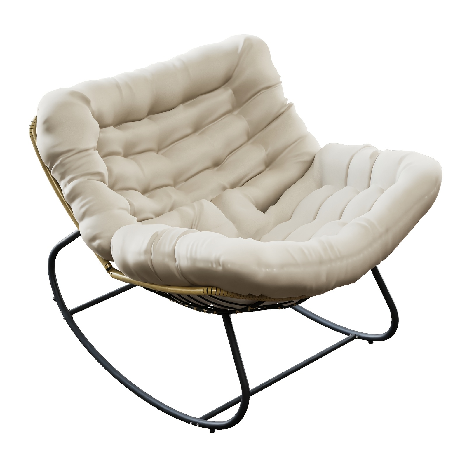 Image of Rocking Chair, Rattan Rocking Chair With Extra Thick Seat Cushion, Relaxing Chair With Metal Frame, Up To 140kg, For Living Room, Bedroom, Courtyard, Beige/gray
