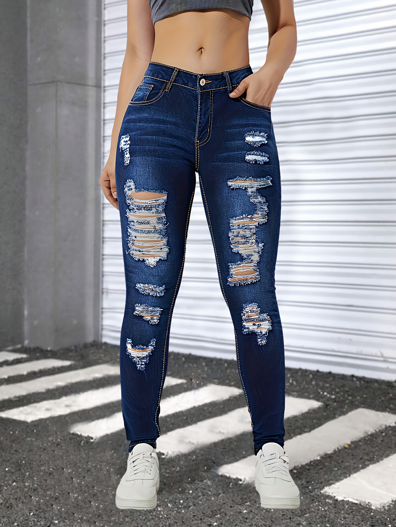 Jeans Rotos Mujer - Temu