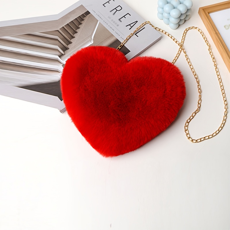 Image of -shaped Fluffy Single Shoulder Bag - Love Heart Women', Crossbody Bag, Fashionable Zippered Clutch Wallet - Perfect Gift For Valentine's Day, Women's Casual Outing And Daily Use