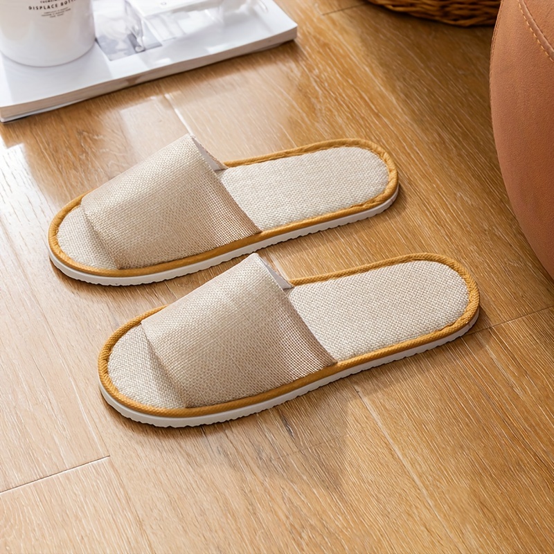 TEMU 6-pair Pack Burlap Colored Open-toe Slippers, Disposable Slippers For Outdoor Wear, Guest Use, Home, Hotel, Couples' Slippers