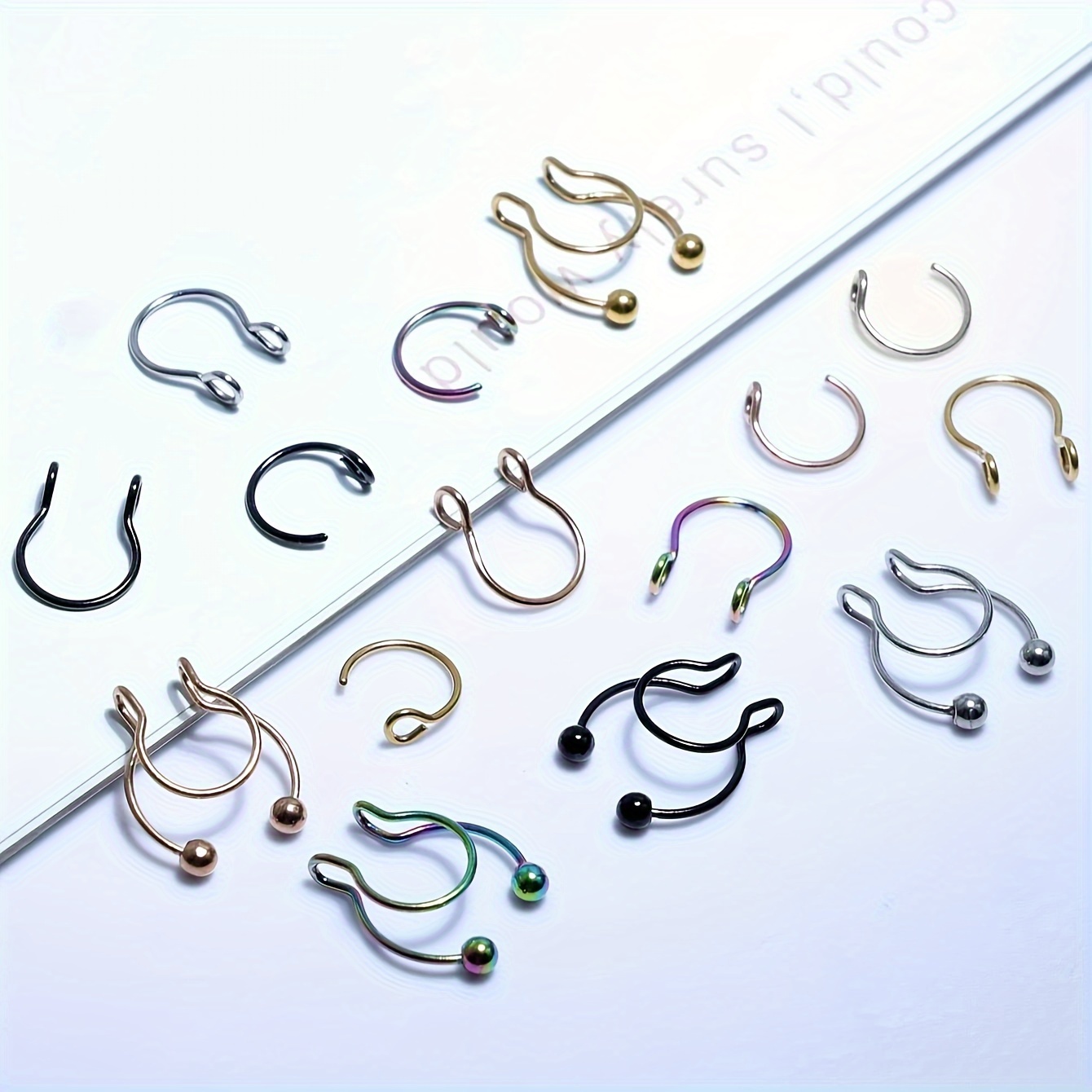 Image of 15pcs Of Women's Minimalist Stainless Steel Fake Nose Rings For Everyday Decoration