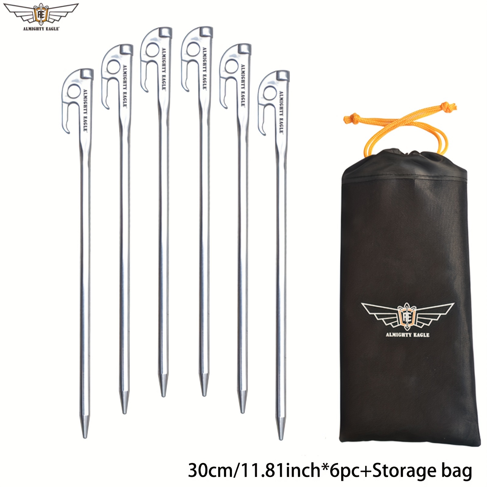 E-shop 6 Stück ALMIGHTY EAGLE 420 Edelstahl Hochfeste Bodennägel für Outdoor-Camping Zelt Markise Befestigungsnägel Erweiterte Version Outdoor-Camping