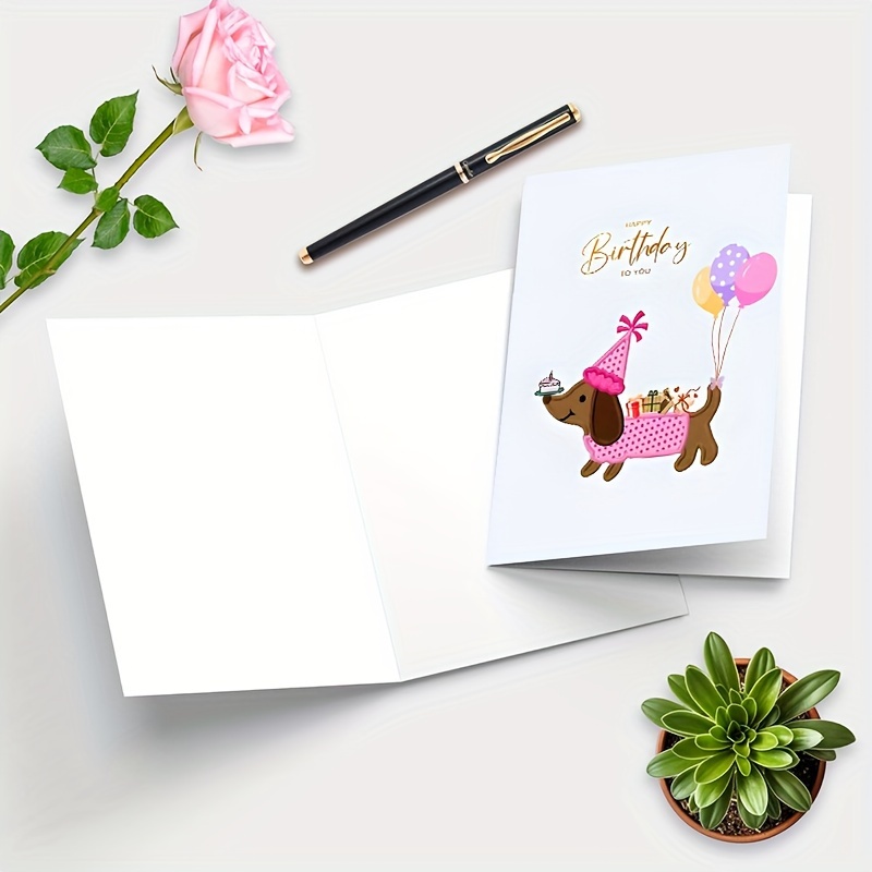 

Funny Dachshund Birthday Card With Envelope - Any Occasion, Ideal For - Cute Party Hat And