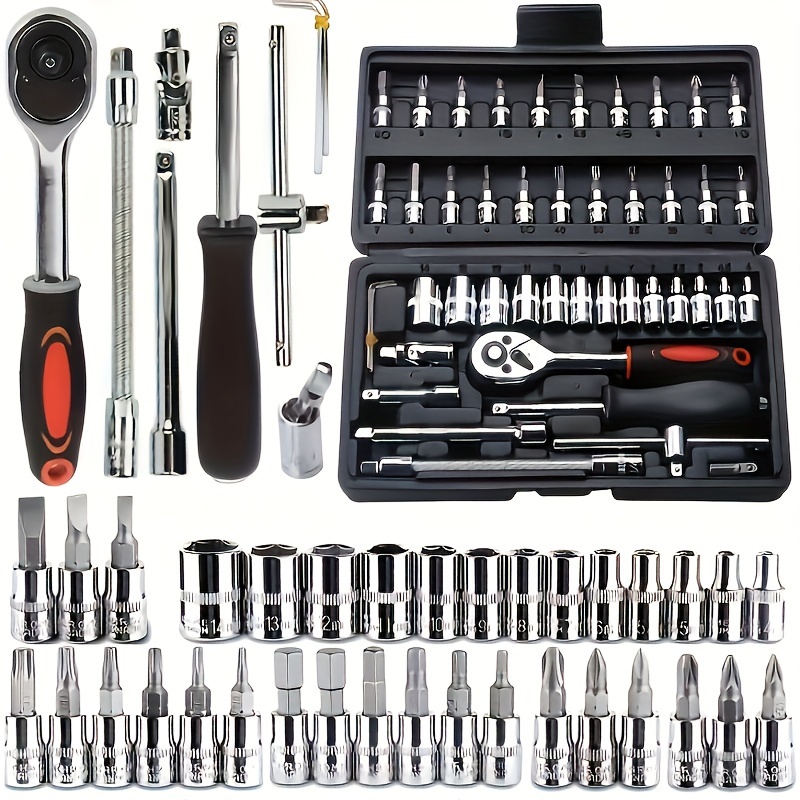 

46pcs/set Household Hardware Repair Set, Hand Tools, Ratchet Wrench Set, Multi-functional Wrench Combination Toolbox