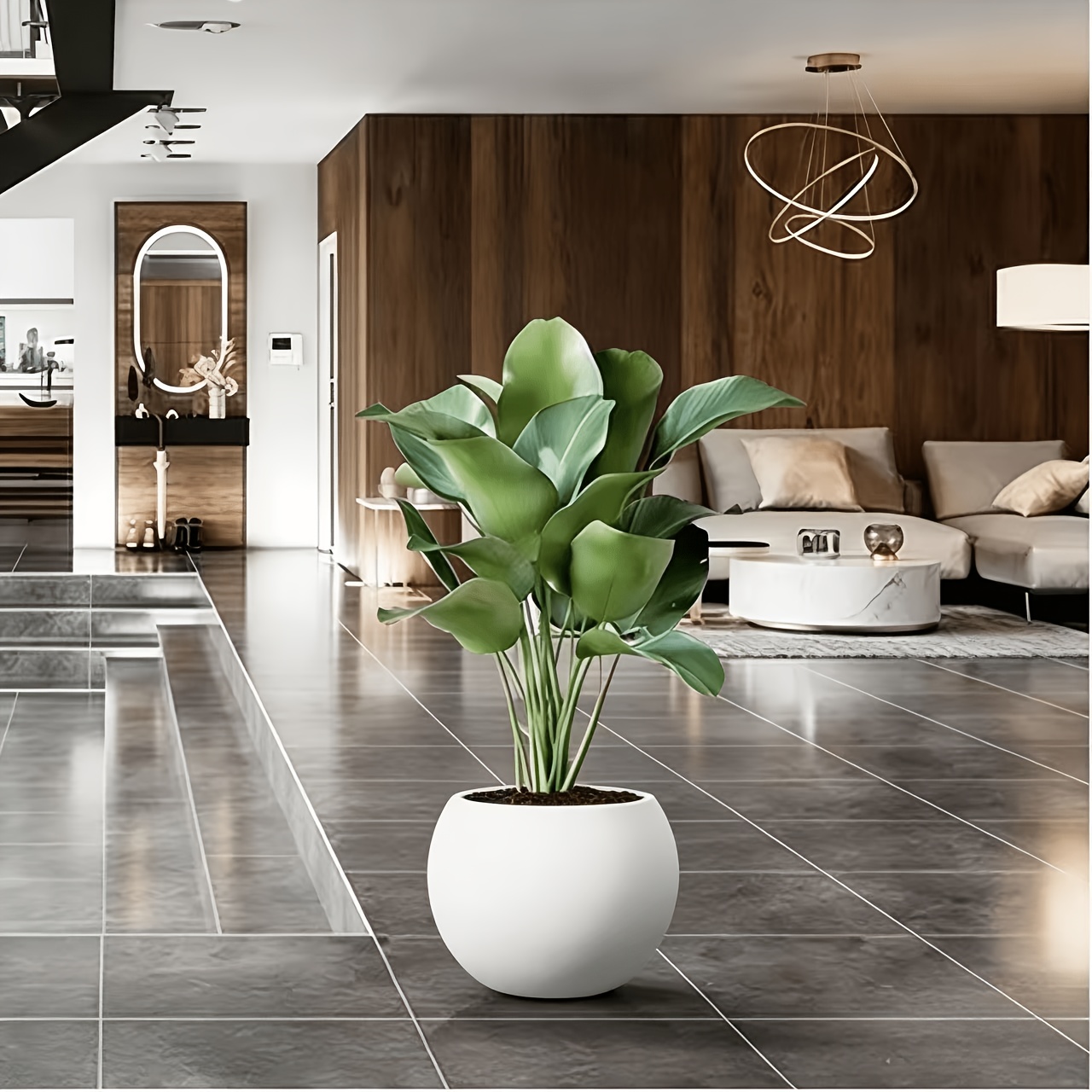 1pc a Large Imitation Rock Planter in Beige, Made of Weather-Resistant Plastic. This Sizable Floor Model Measures 40.01cm by 32.0cm And Is Perfect for Artificial Plants, Various Large Greenery