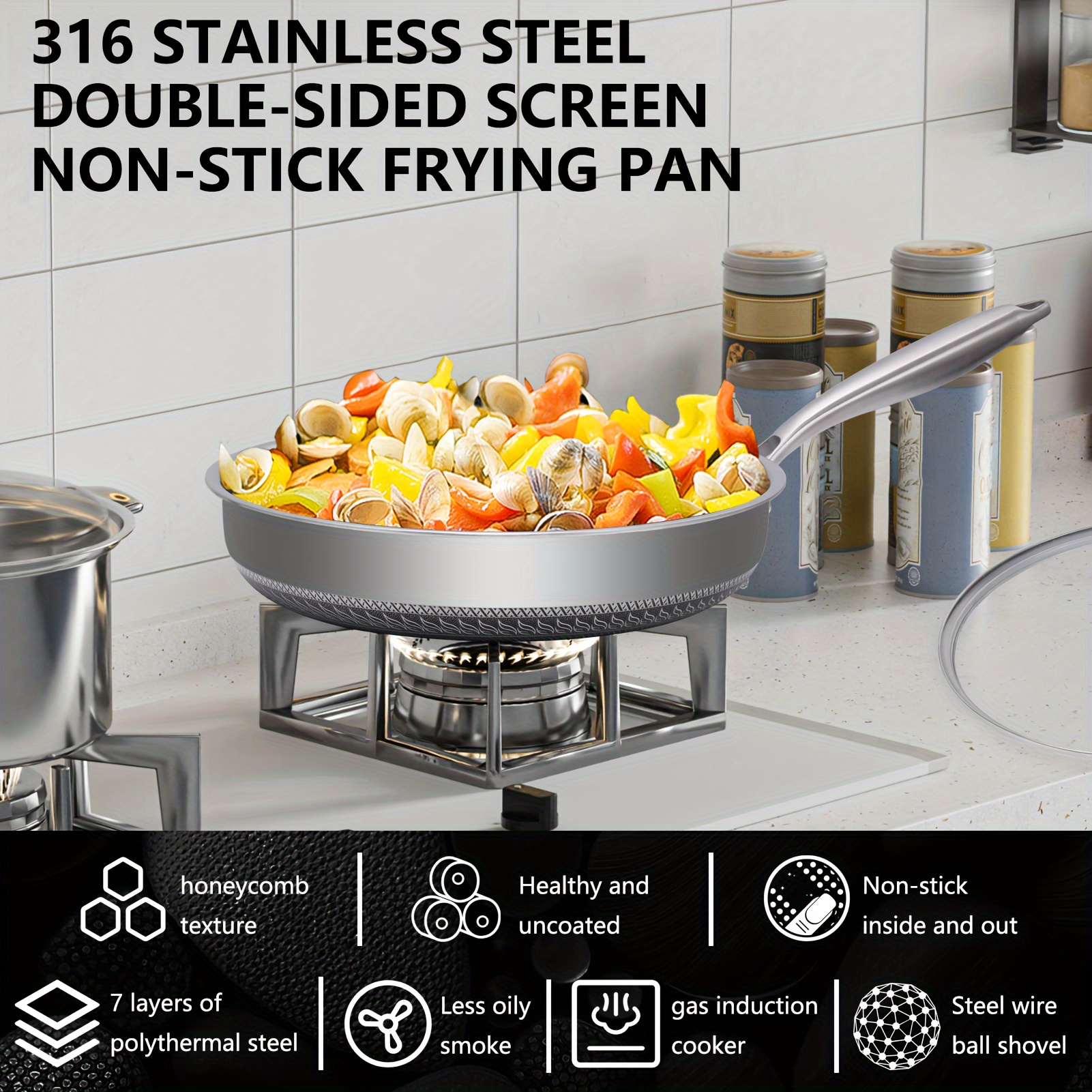 12 inch stainless steel   honeycomb design non stick scratch resistant dishwasher safe with smooth bottom for eggs steaks details 9