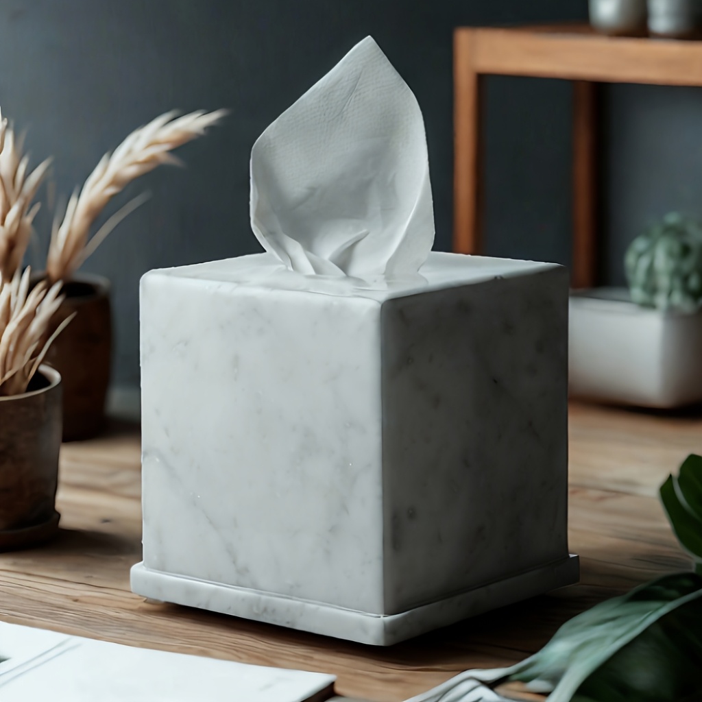 1pc marble tissue box cover,   white tissue organizer   x 5.7 inch, heavy stone decorative box, square tissue box holder for home decor, kitchen, bathroom Product details 1