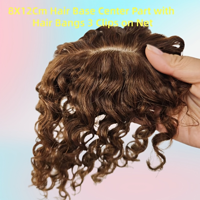 Image of 8cm X 12cm Natural Topper Hair Wig With Bangs For Women Highlights Blonde Skin Scalp Clip In Human Hair Topper Hair Pieces Human Hair Extensions