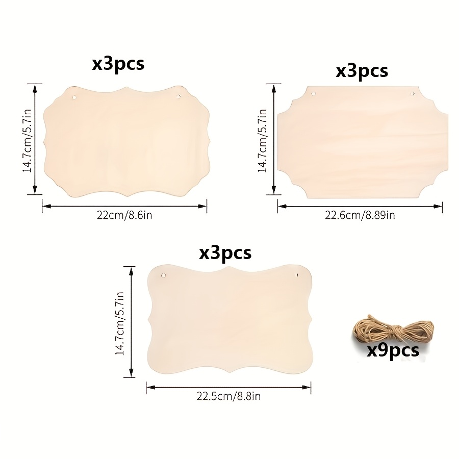 TEMU 18pcs Ornements Suspendus Carrés en Bois 3 Styles, Incluant 9pcs de Pièces en Bois et 9pcs de Cordes, Décorations Artisanales pour Adultes,