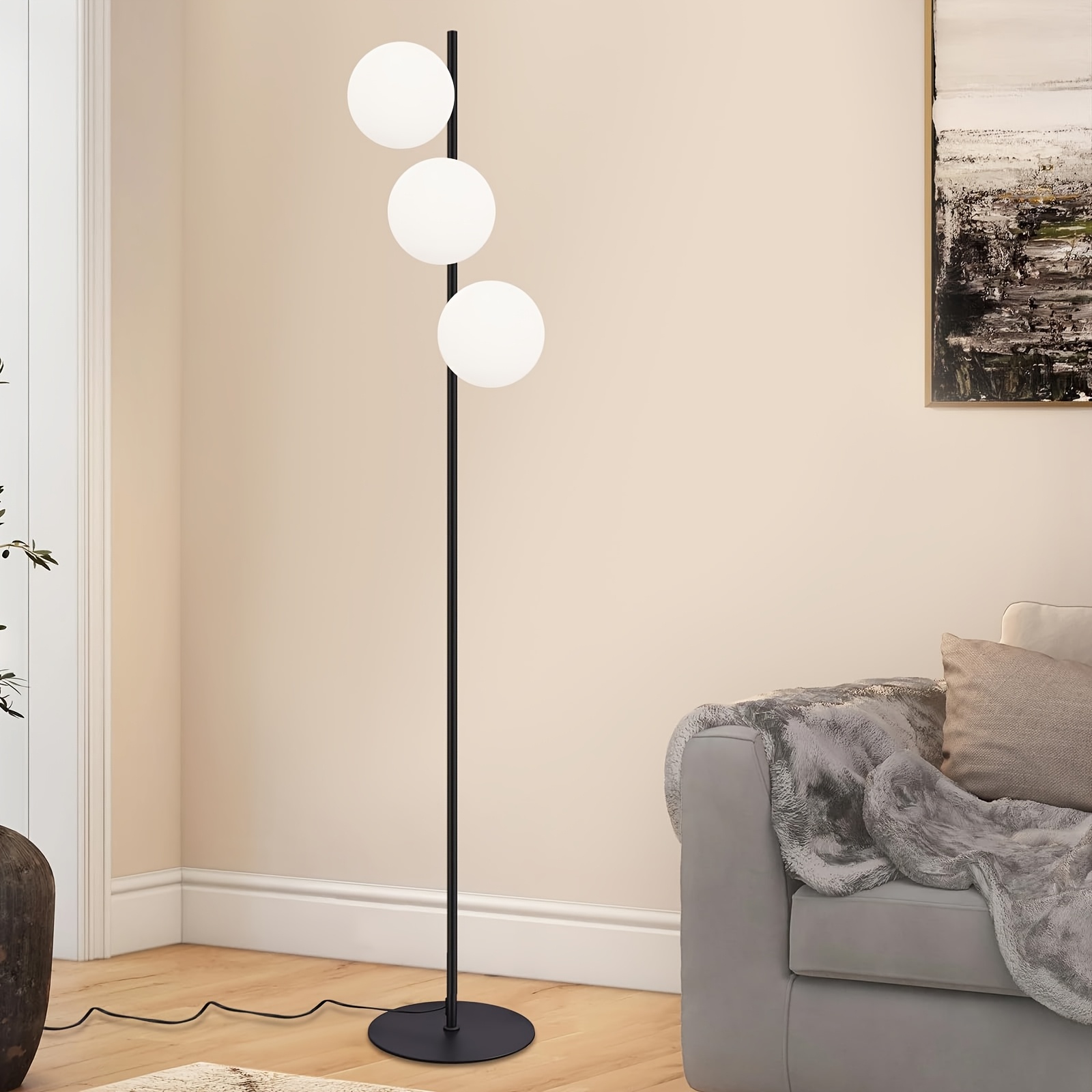 Image of Floor Lamp Living Room Floor Lamp Black - Modern Floor Lamp 3 Bulbs With Foot Switch Glass Floor Lamp E27 Floor Lamp For Bedroom Children's Room Office No Bulb Included