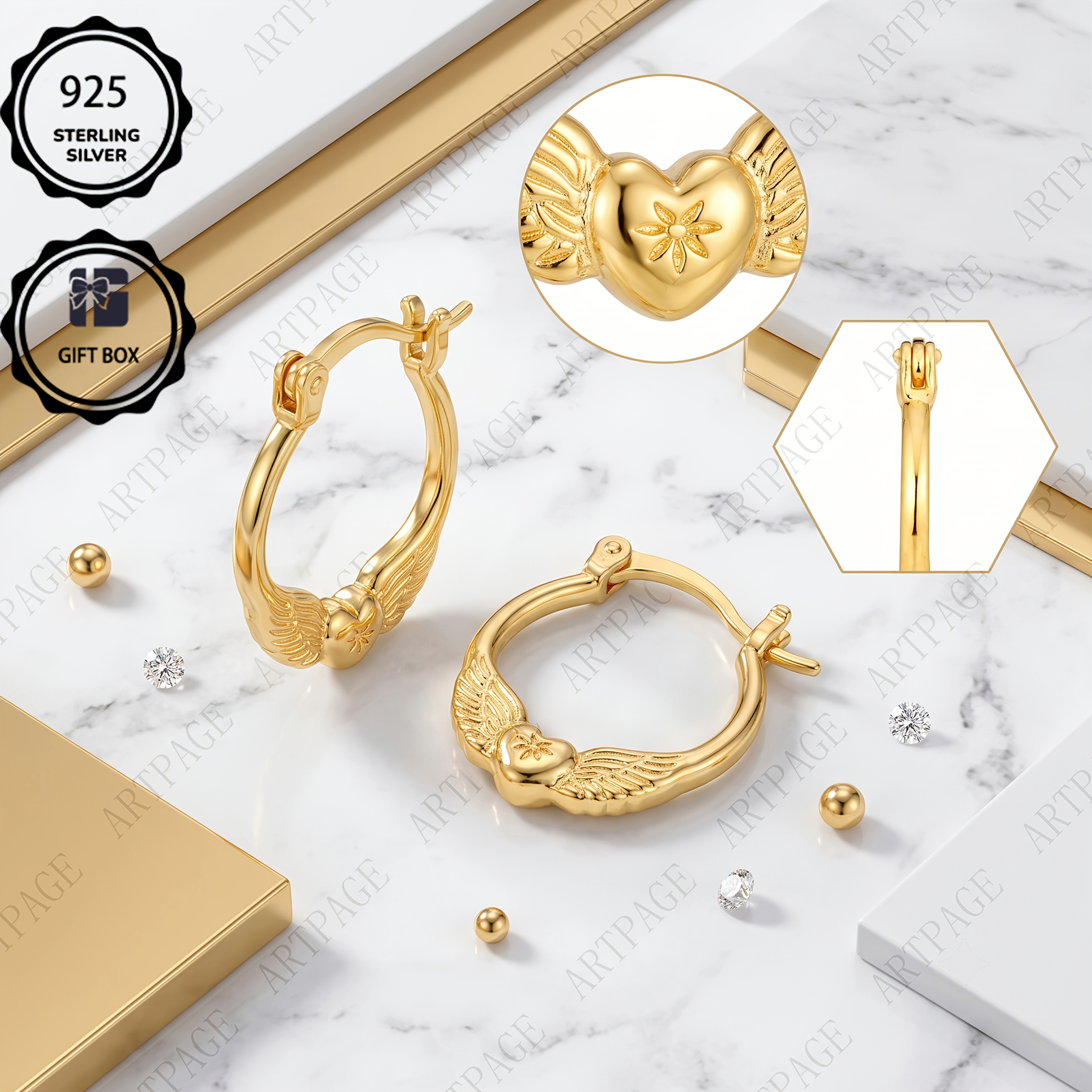 Image of High-quality 925 Sterling Silvery Ladies Earrings, Golden Earrings, Luxurious And Elegant, Ideal Gift For Christmas, Valentine's Day Or Birthday, With Exquisite Gift Box Packaging.