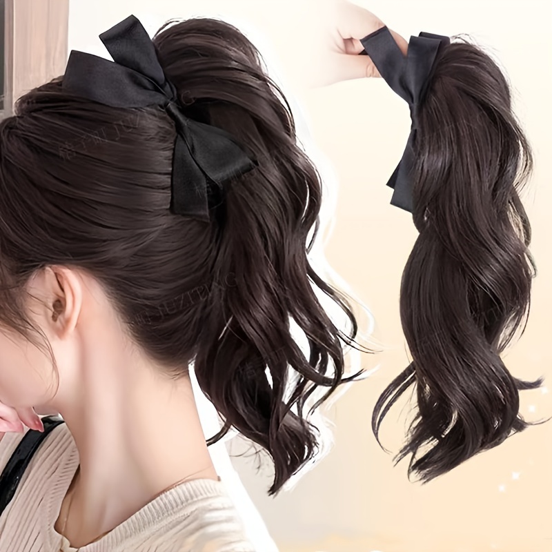 

Bow Upturned Gripping Clip High Tie Ponytail Wig Women's Synthetic Wig With Increased Volume Suitable For Daily