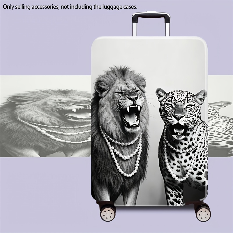 TEMU Suitable For Travel Essential Lion & Leopard Print Luggage Cover With Necklace - High Elastic Dustproof Anti-scratch Protective Case For
