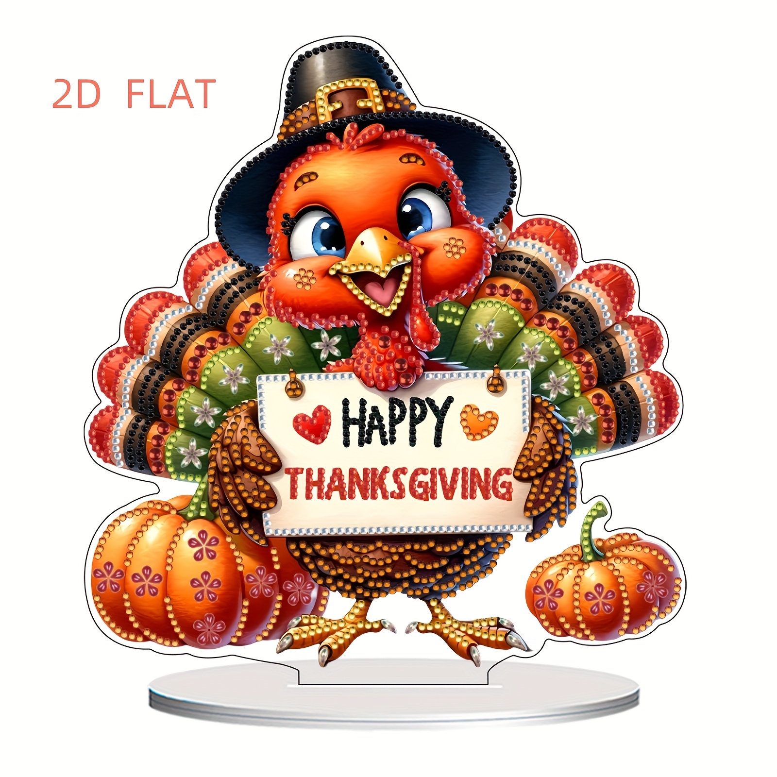 TEMU 2d Flat Diamond Painting Set - Acrylic Turkey For Thanksgiving, Reversible, And Relaxing Craft For Grown-ups, Ideal Handmade Present, Festive Decor, Beautiful In Sunlight