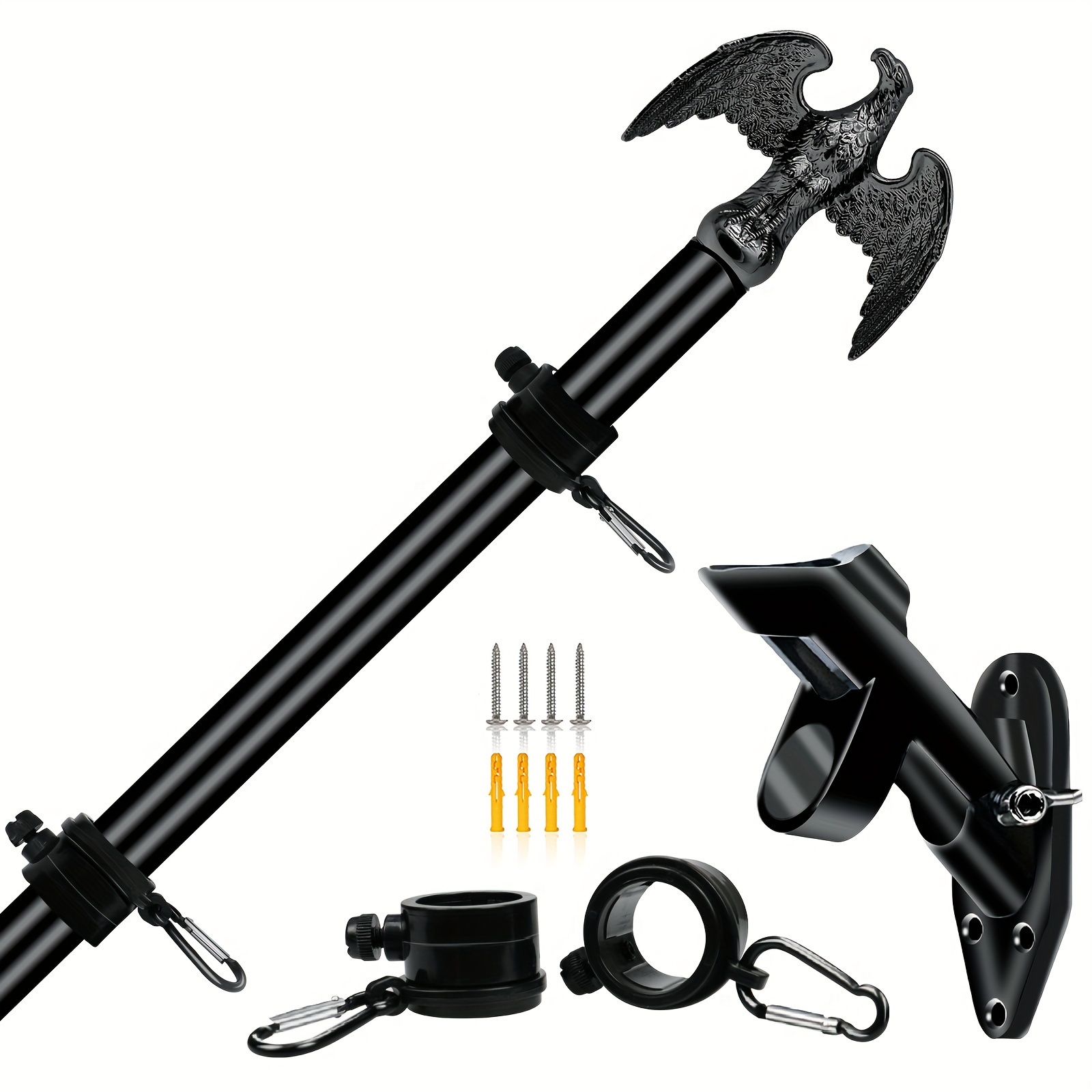 Image of A Set Of Black Stainless Steel Wall-mounted Flagpole Kit - 5 Feet With Eagle Top Decoration - Suitable For , Yards, Gardens - For Residential Or Commercial Outdoor Use (without Flag)