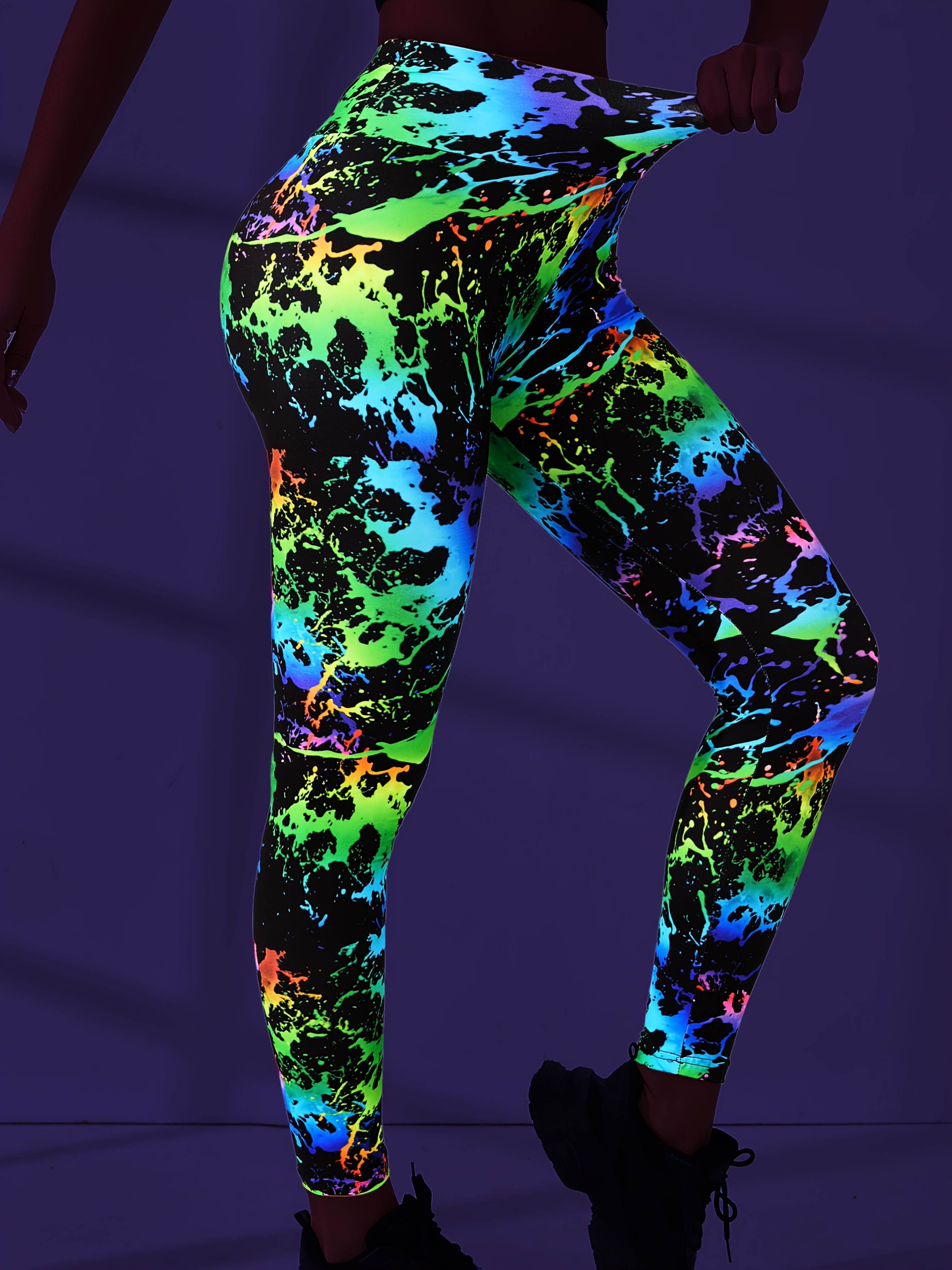 glow in dark high waist hip yoga leggings neon Temu Ireland