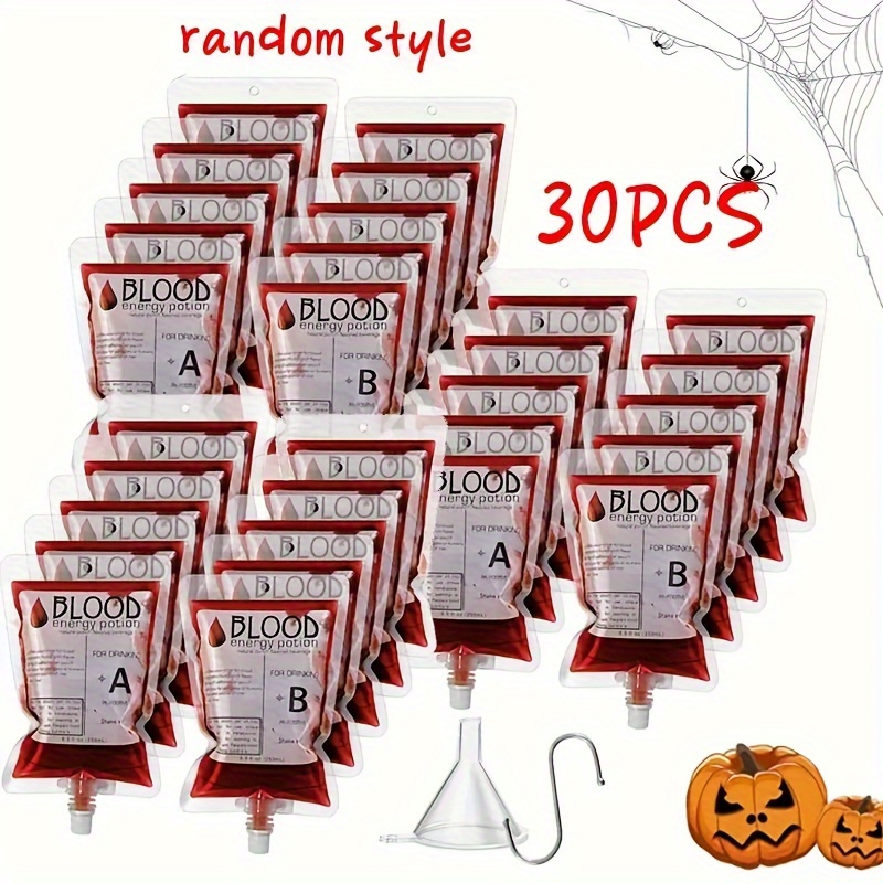 

30-pack Classic Style Reusable Beverage Blood Bags, 150ml Plastic Drink Pouches For , Birthday & Summer Pool Party Decor, No Electricity Or Feathers, Fits Various Holiday Themes