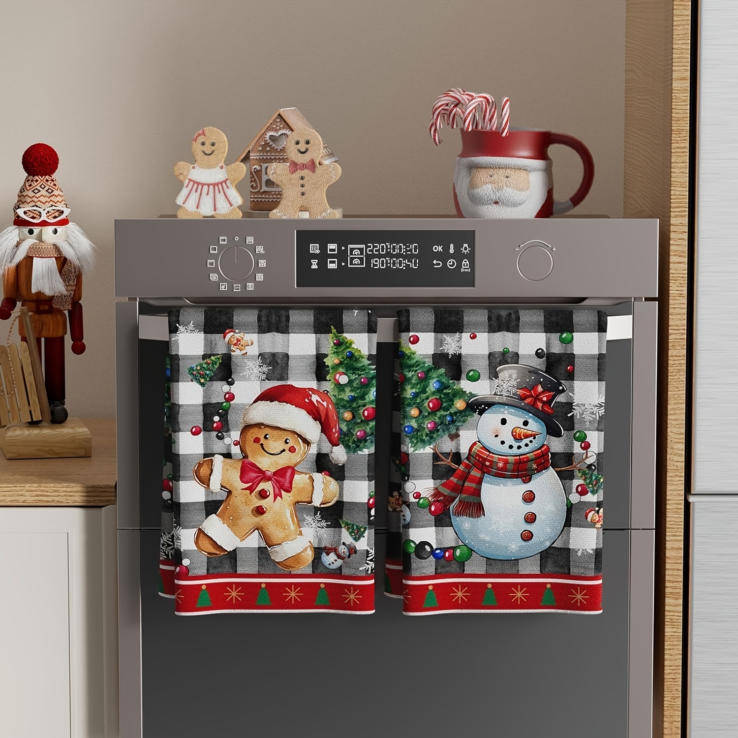 TEMU 2pcs,polyester Snowman Gingerbread For Man Christmas Tree Kitchen Towels Dish Towels Xmas Home Kitchen Decorations Set Of 2 Drying Dishcloth