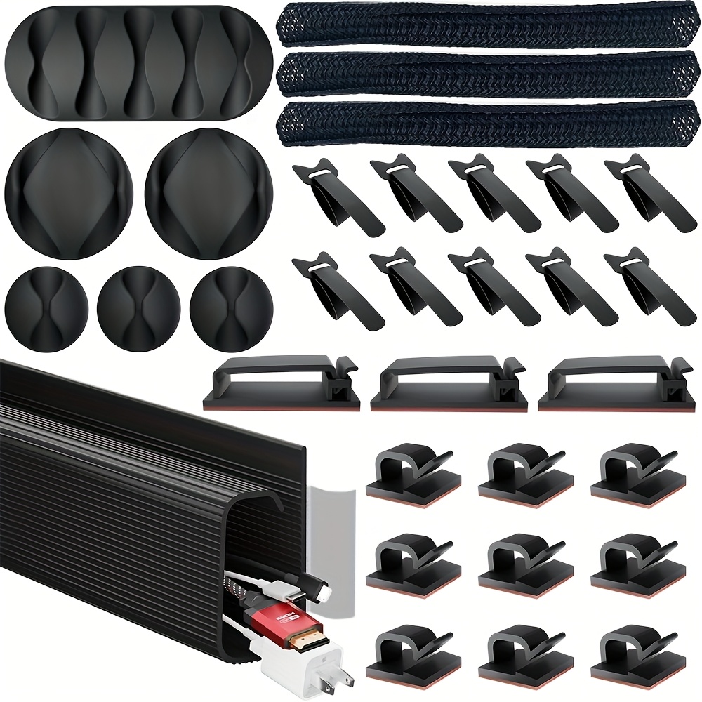 Image of 32pcs Desk Cable Management Kit Cable Management Under Desk Cable , Cable Sleeve Adhesive Cable Clips Cord Clips Cable Organizer Cord Holder Under Desk Cable Management