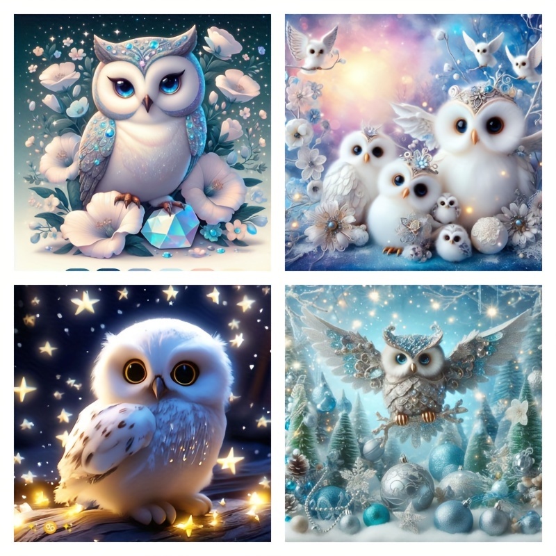 

4 Pieces Owl Diamond Art Painting Set: Festive Wall Art For Bedroom, Office, Or Living Room - Handmade Gifts, Diy Mosaic Craft, No Frame Included