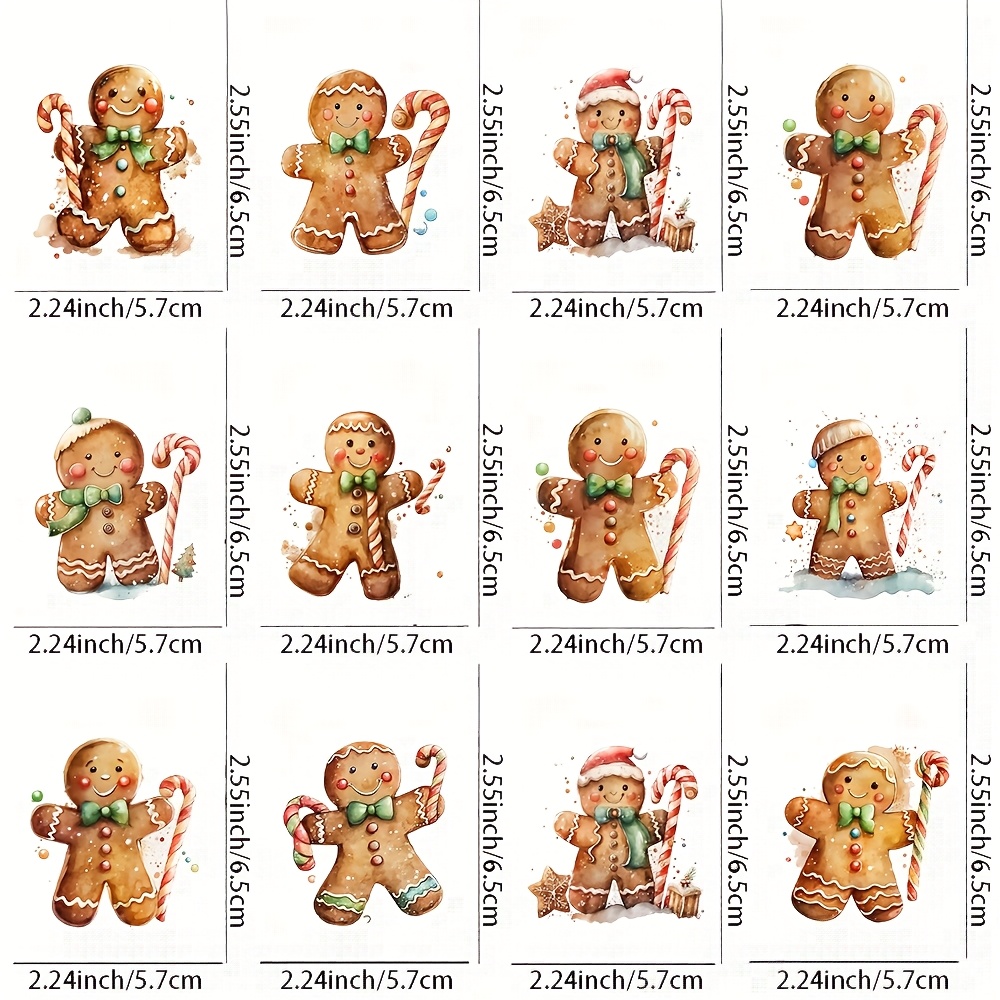 Image of 12pcs Christmas Gingerbread Man Theme Transfer Uv Dtf Set - Multifunctional Durable Transfer Paper, Suitable For Furniture, Glass, Wood, Easy To Stick Home And