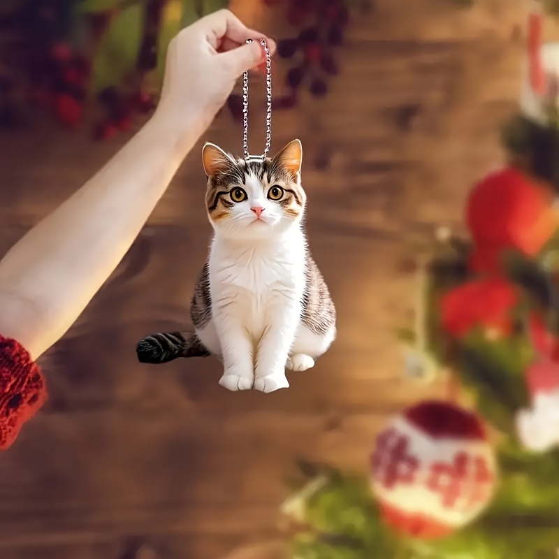 

1pc White And Pendant - 2d Acrylic Car Mirror Charm, Bag Accessory, Christmas Tree Ornament, Double-sided Cartoon Design, Fashionable Home Hanging Decor