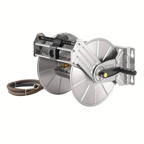 basic stainless steel garden hose reel heavy duty wall floor mounted metal water hose reel retractable with crank 150 feet 5 8 hose capacity