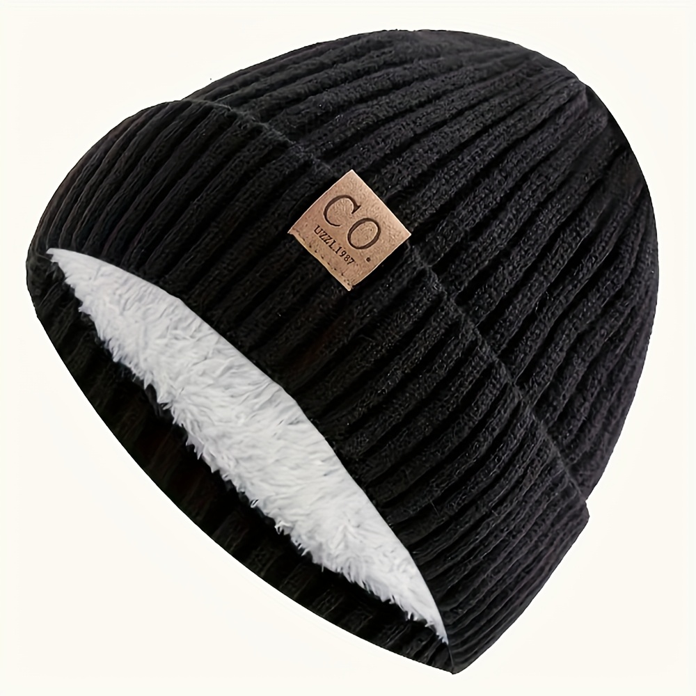 TEMU Men's & Women's Thick Winter Knit Hats With Fleece Lining - Soft Warm Beanie Caps, Cozy Fleece Lining & Soft Outer Layer, Contrast Color Options