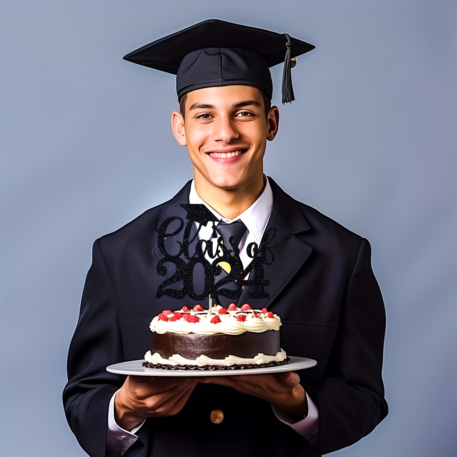 Crni sjajni vrh torte za razred 2024 Čestitke diplomiranju - Temu