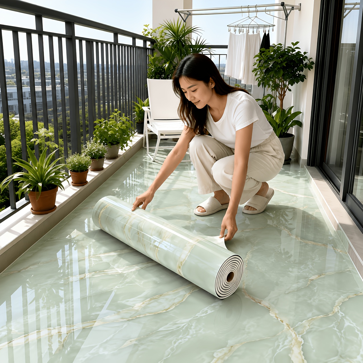 TEMU 1 Roll, Thickened Large Roll, 39 "x 299.78", Self-adhesive Modern Marble Foam Floor Sticker, Thickened Wear-resistant, 3mm Thick, Removable