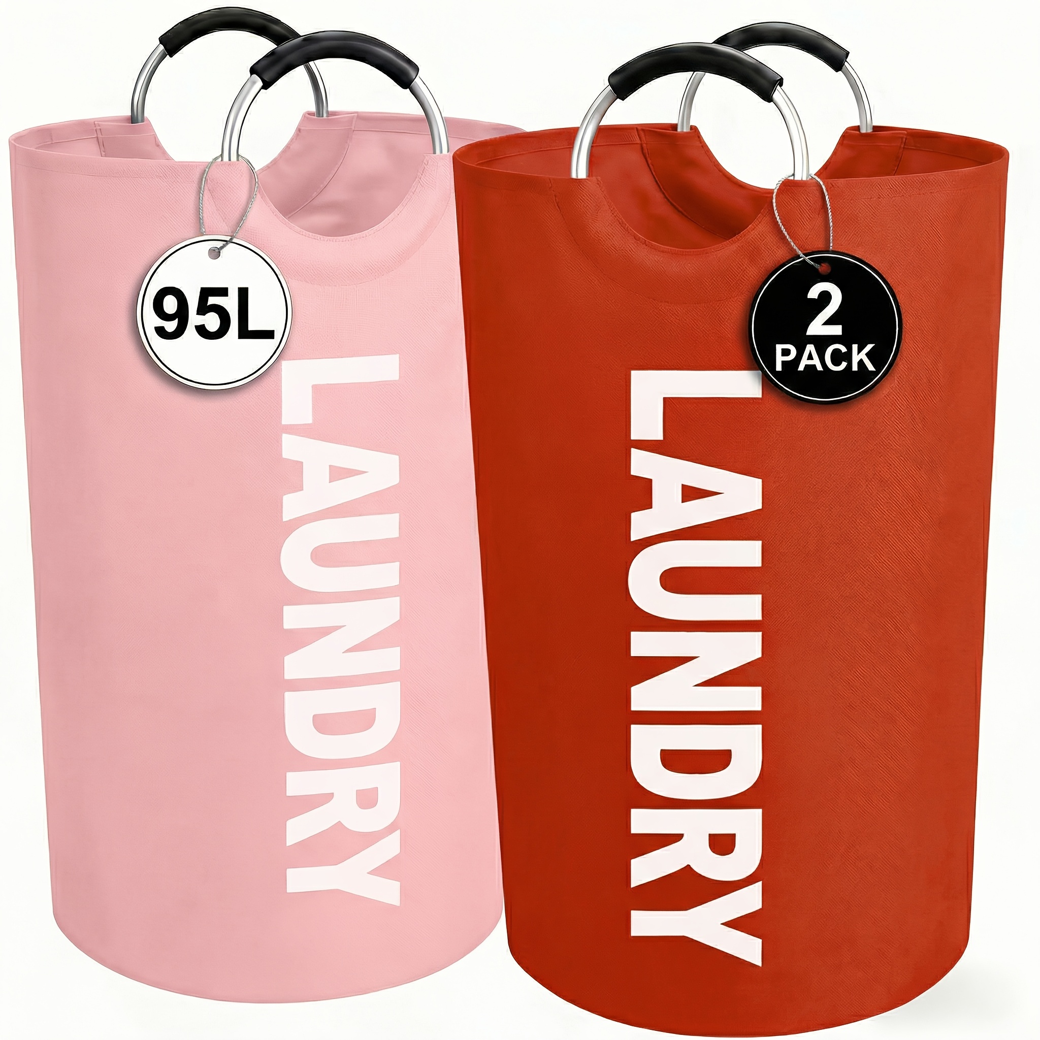 laundry basket set pack 95l large foldable hamper with support frame   handles for bedroom dorm bathroom storage