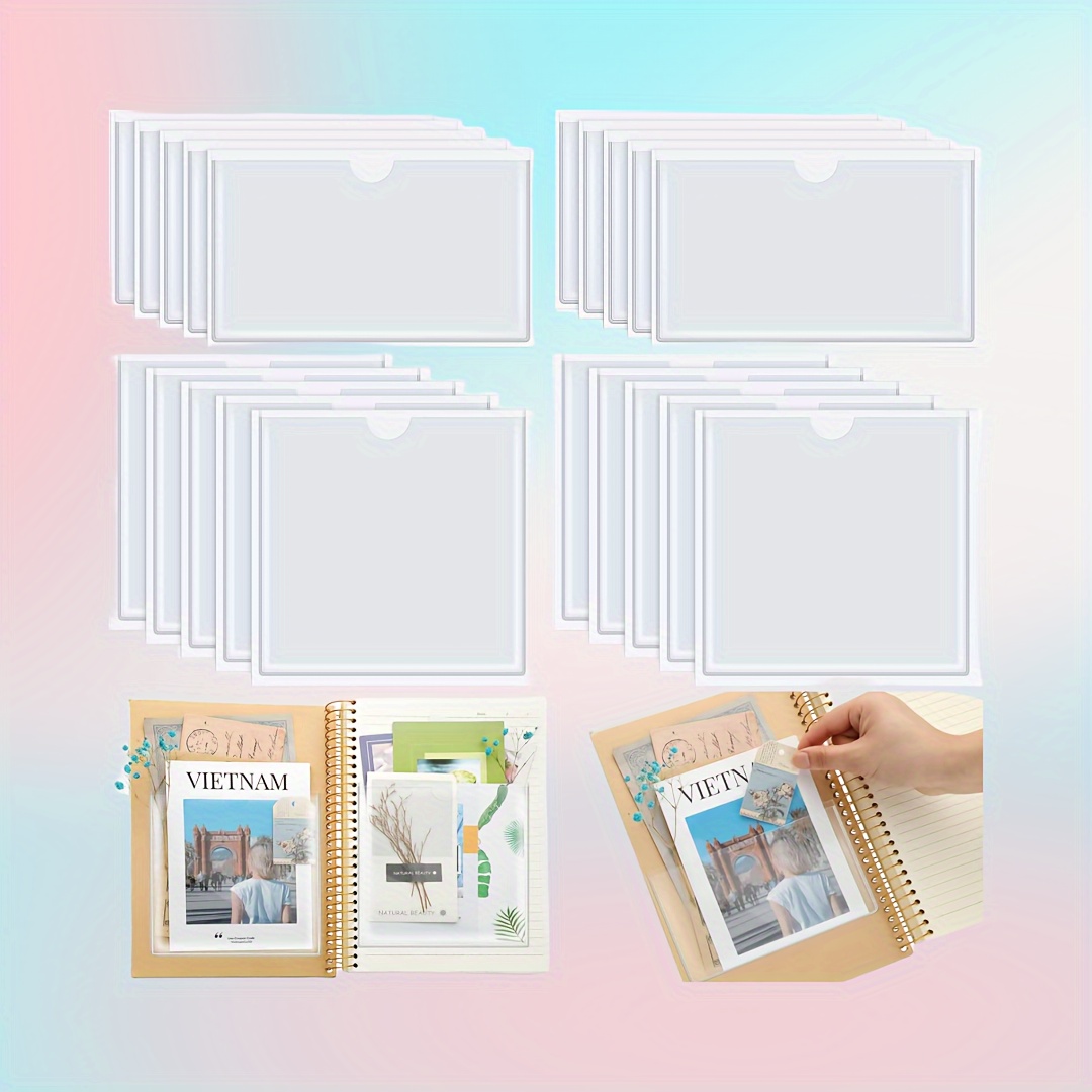 

20pcs Pochettes Auto-Adhésives pour Planificateur - Porte-Cartes d'Index en Vinyle Transparent pour Cahiers, Journaux & Organisation de Bureau - Styles Horizontaux & Verticaux Disponibles