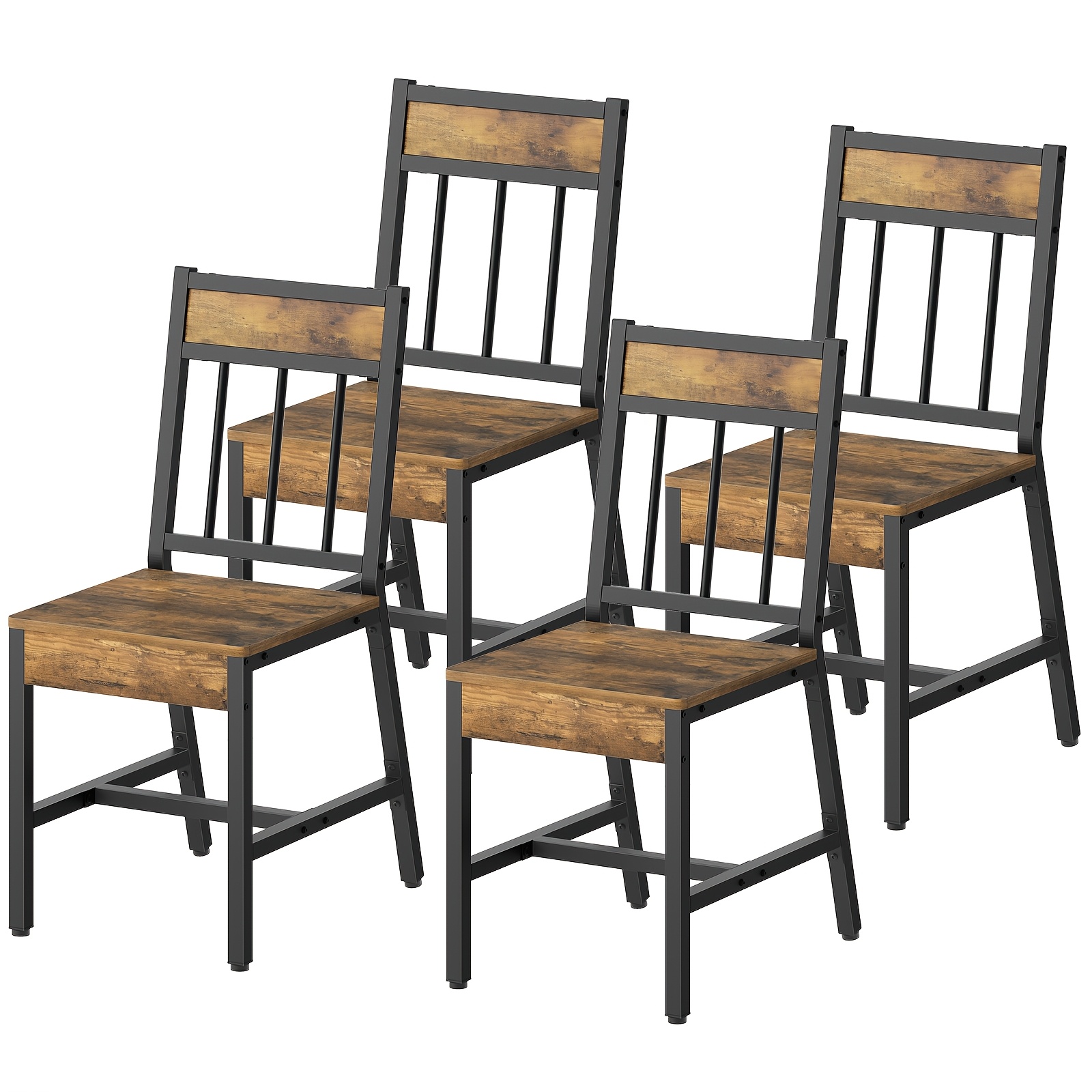 TEMU Industrial Style Set Of 4 Dining Chairs, Golden Metal Slanted Back Chairs, Wooden Dining Chairs For Kitchen And Living Room, Wooden Backrest,