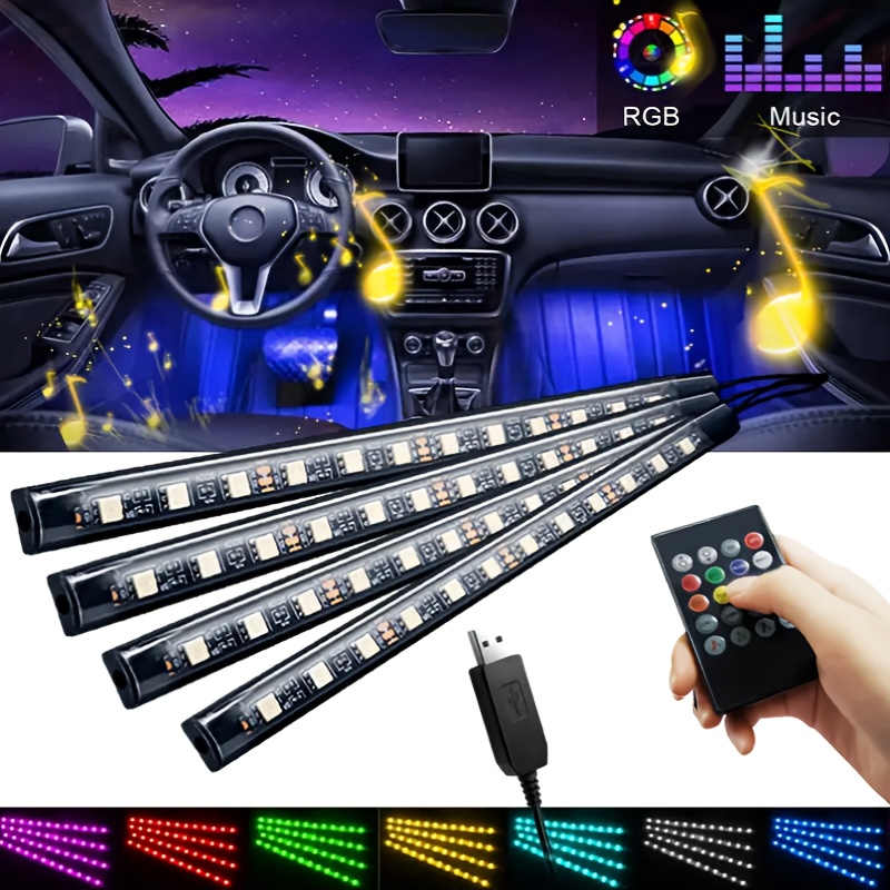 TEMU Car Interior Lights With Remote Control, Usb Color Atmosphere Lights With Music Synchronization, Rgb Interior Lights With And , Without Battery